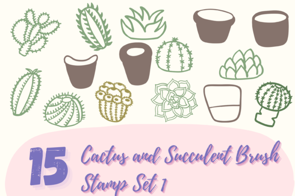 15 Cactus & Succulent Procreate Stamps